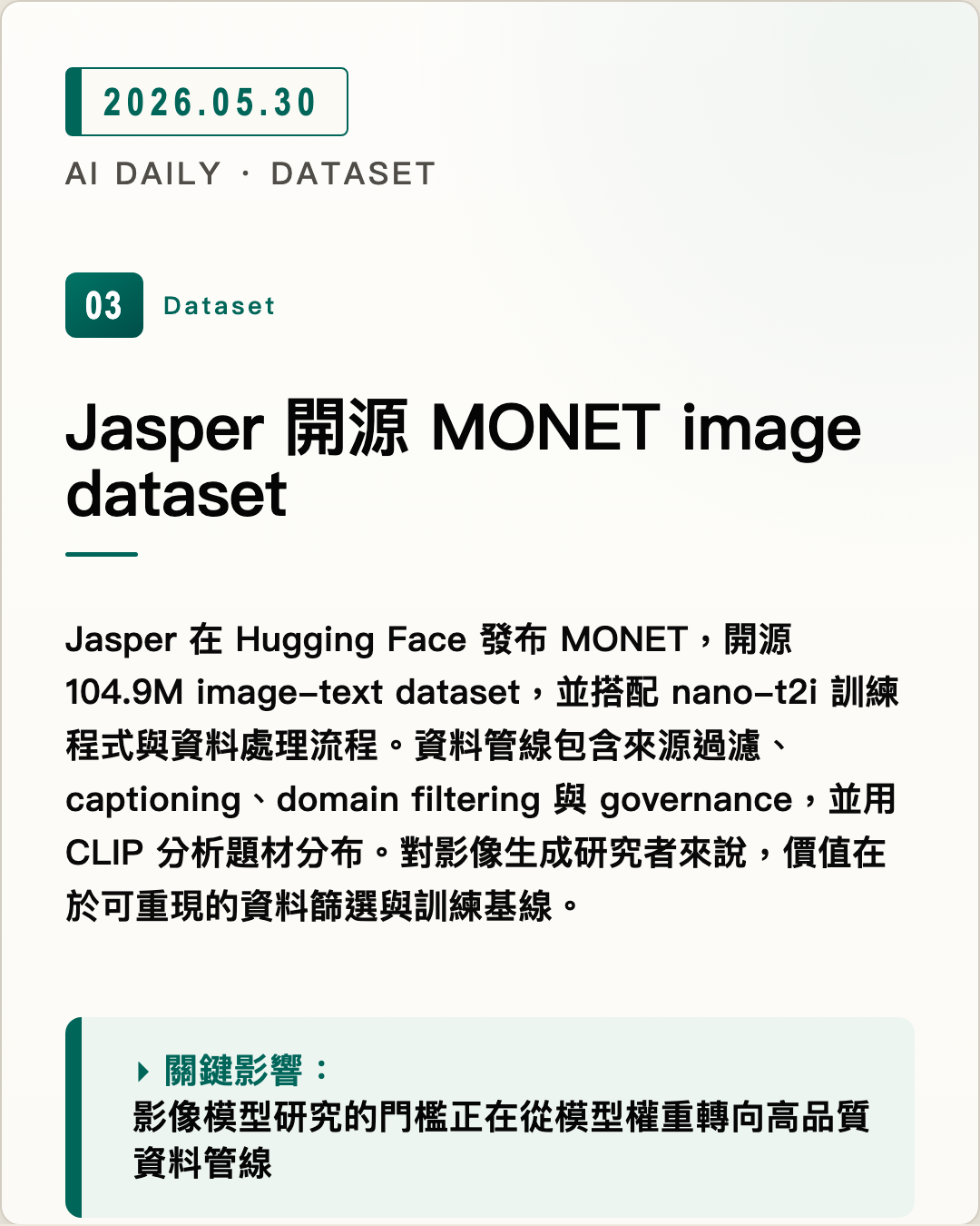 Jasper 開源 MONET image dataset 圖片摘要