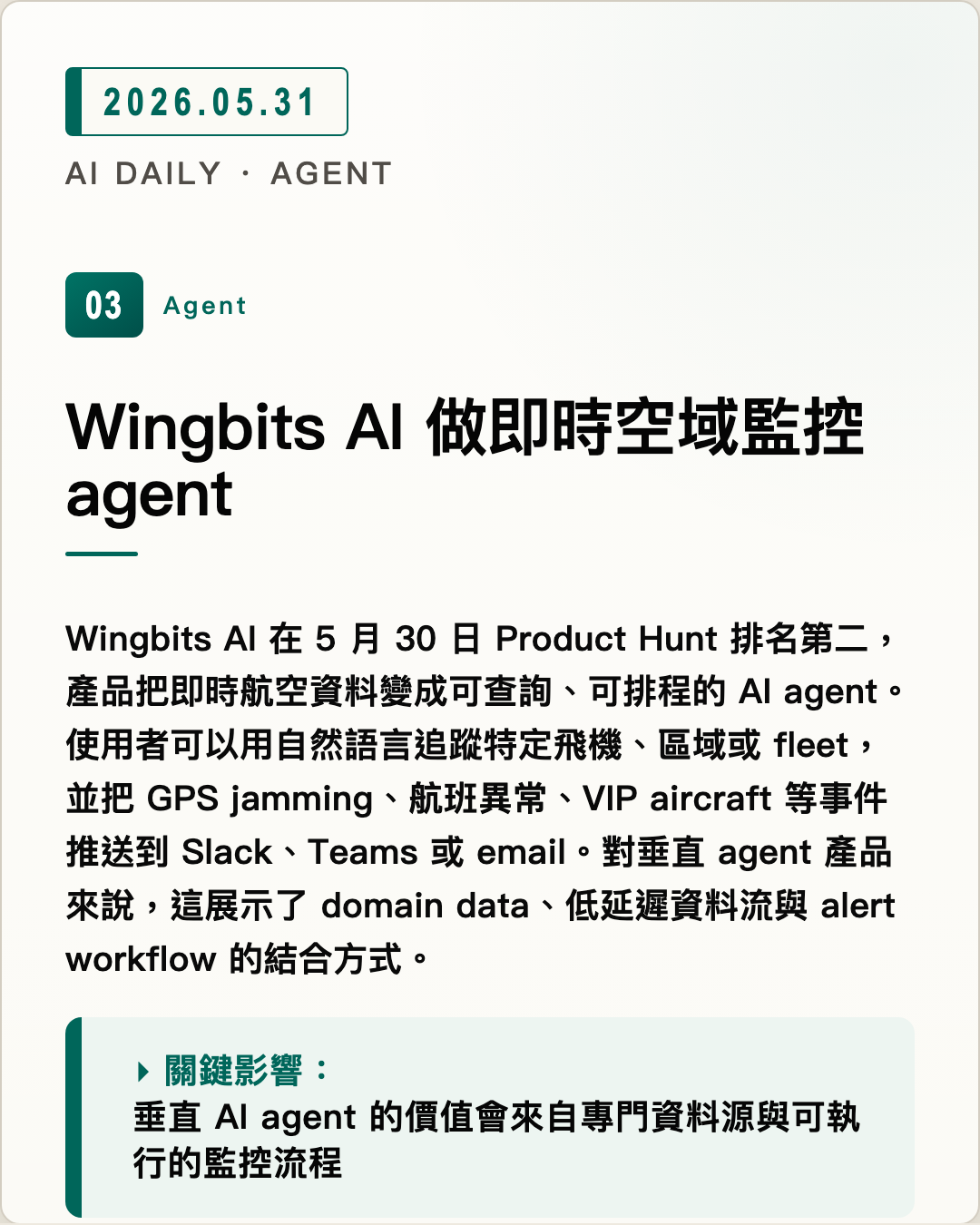 Wingbits AI 做即時空域監控 agent 圖片摘要