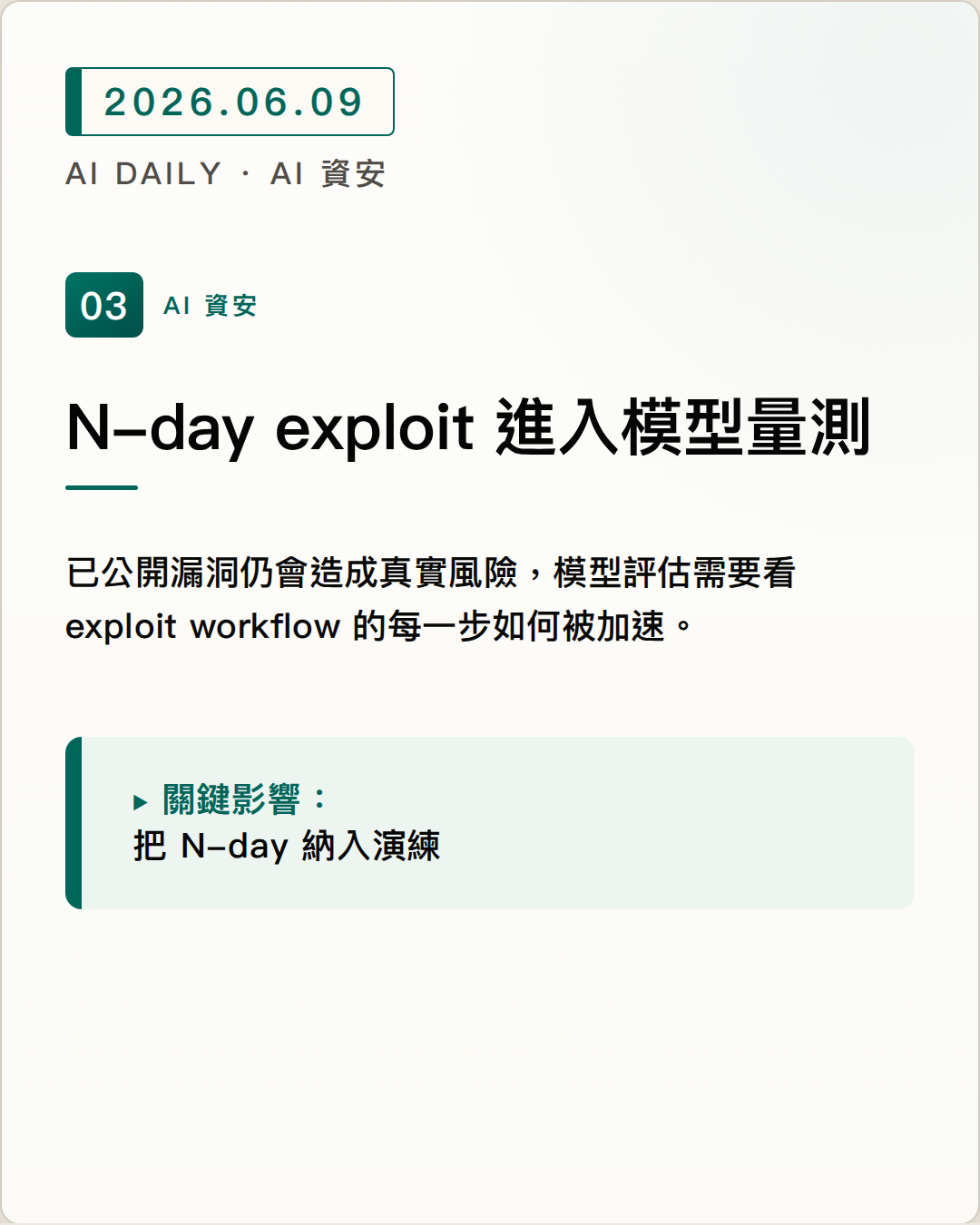 Anthropic Red Team 量測 LLM 對 N-day exploit 開發的加速效果 圖片摘要