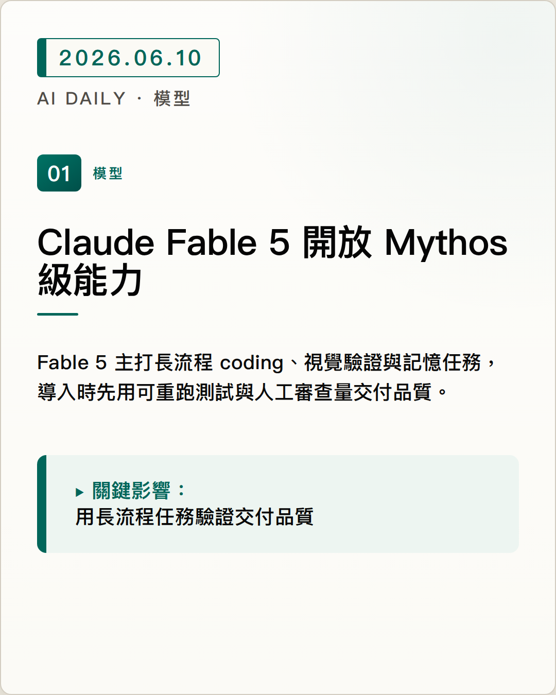 Anthropic 發布 Claude Fable 5，把 Mythos 級能力開放給一般使用者 圖片摘要