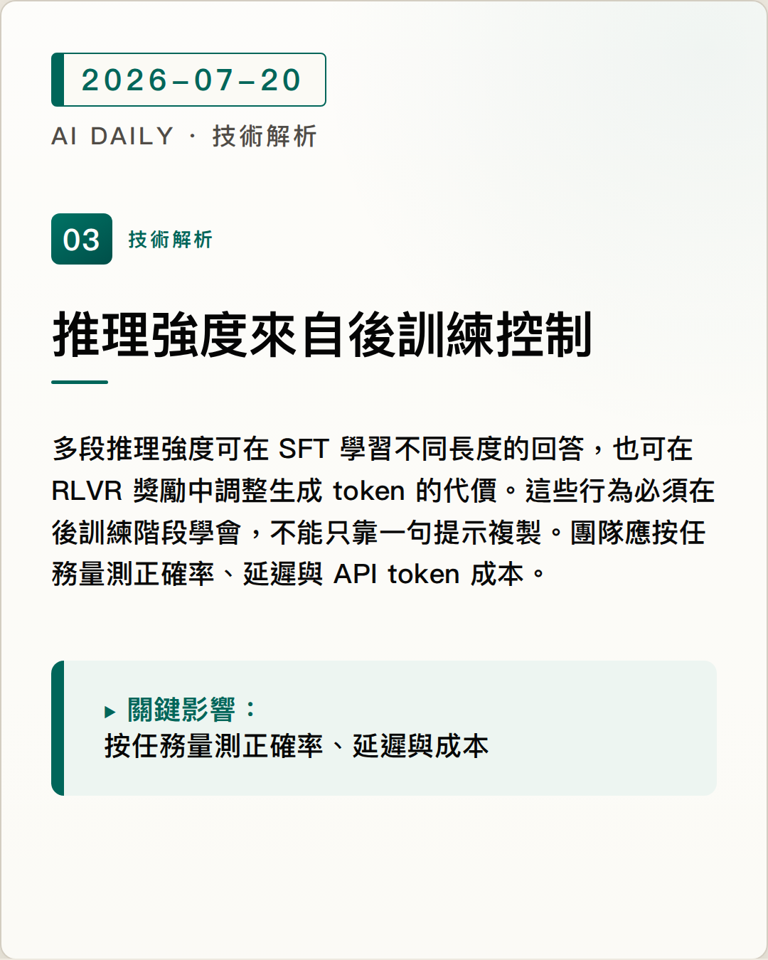推理強度源自後訓練與 token 預算控制 圖片摘要