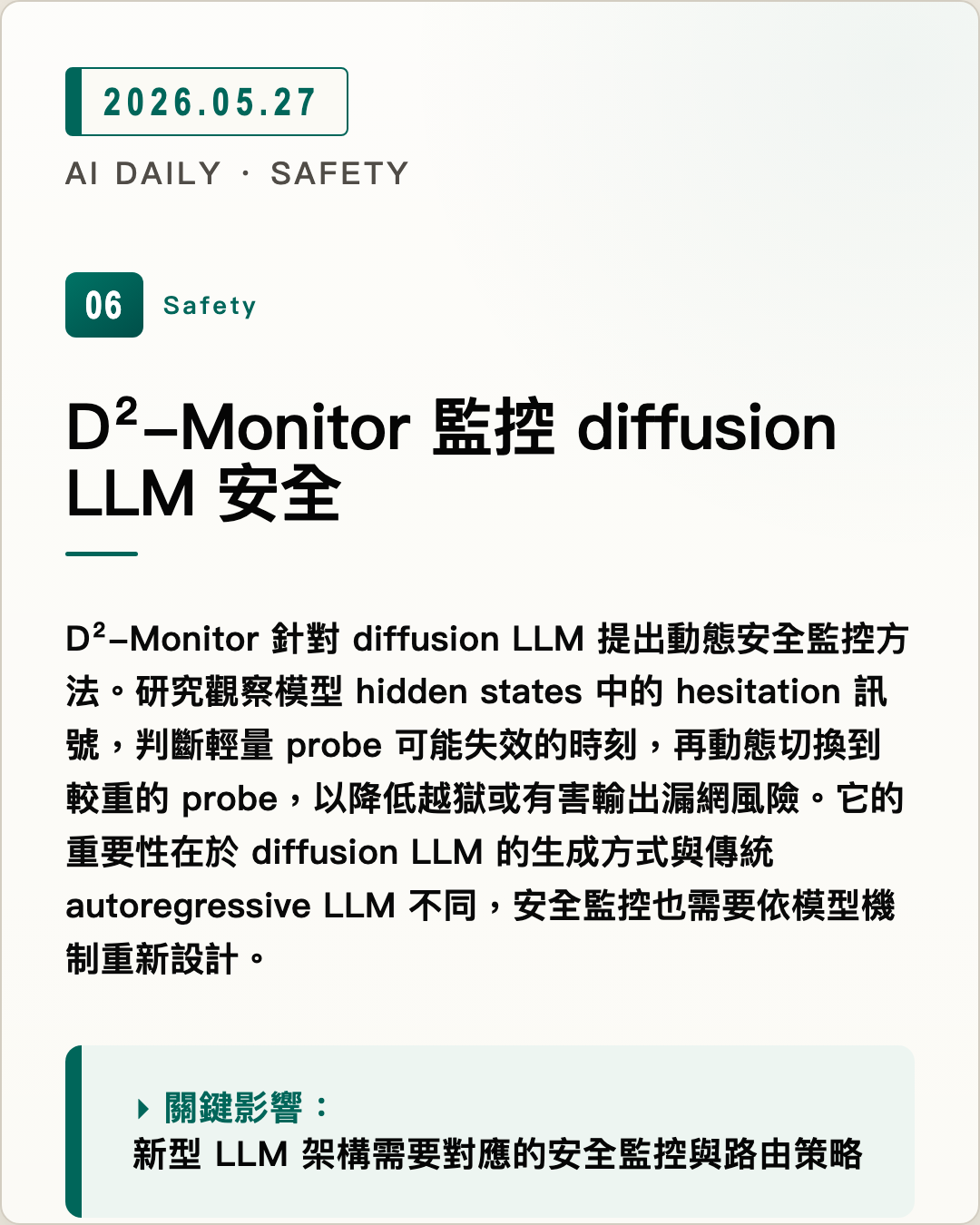 D²-Monitor 監控 diffusion LLM 安全 圖片摘要